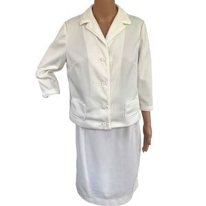 Vintage 60s 70s Skirt Set Off White Polyester Jacket Butte Knit M 27 waist